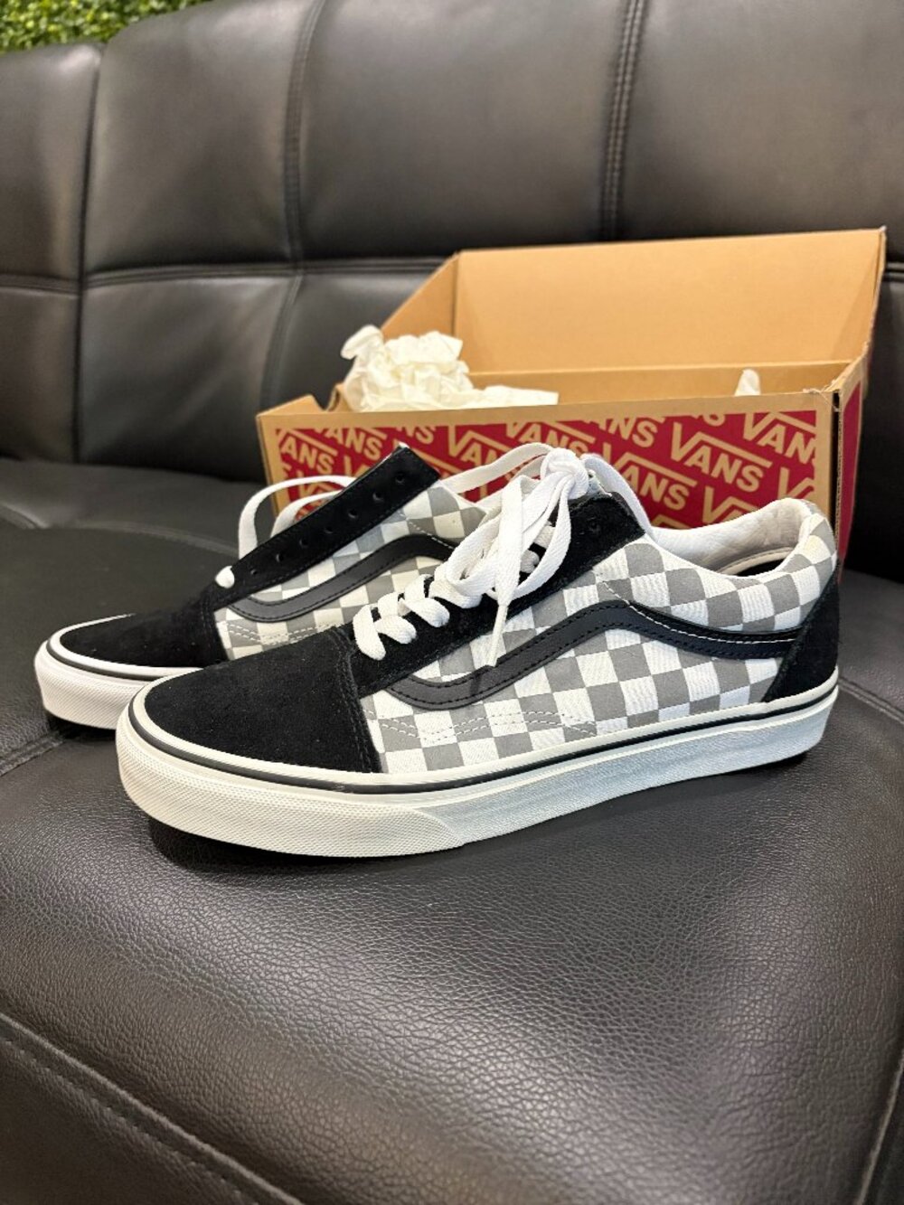 Vans Old Skool Cosmic Check Reflective Sneakers Black Gray Men's 8 Women's 9.5
